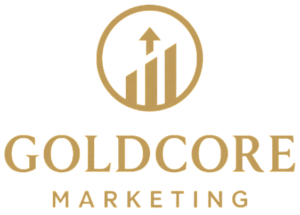 GoldCore Marketing logo featuring upward arrow and bar graph, symbolizing growth and conversion rate optimization strategies.