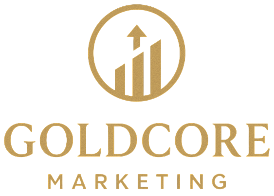 GoldCore Marketing logo featuring a stylized upward arrow and bar graph, symbolizing growth and conversion rate optimization.
