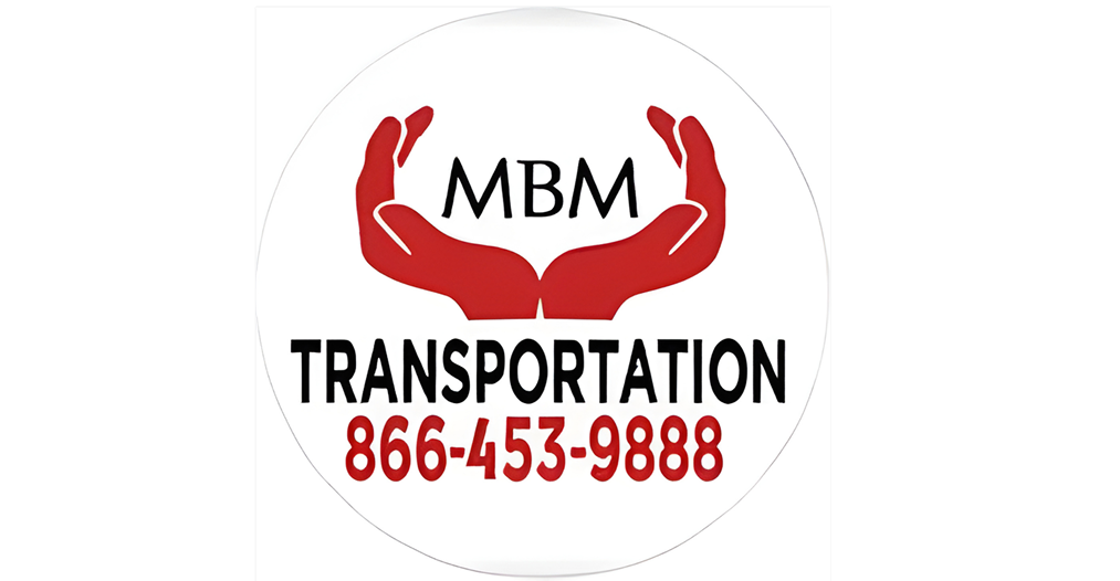 MBM Transportation logo featuring red hands cradling the text "MBM TRANSPORTATION" and the phone number "866-453-9888," emphasizing service and accessibility.