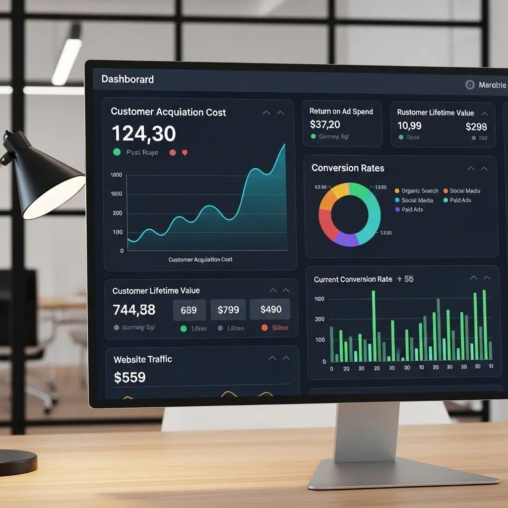 Digital dashboard showcasing key performance indicators for marketing analysis