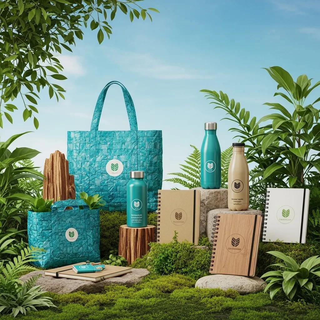 Eco-friendly products showcased in a green advertising campaign, highlighting sustainability