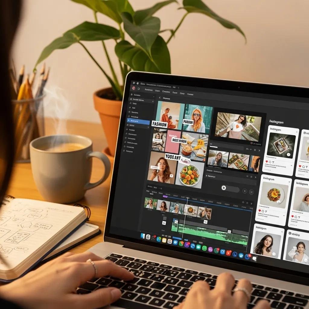 Person creating personalized content for social media in a cozy workspace