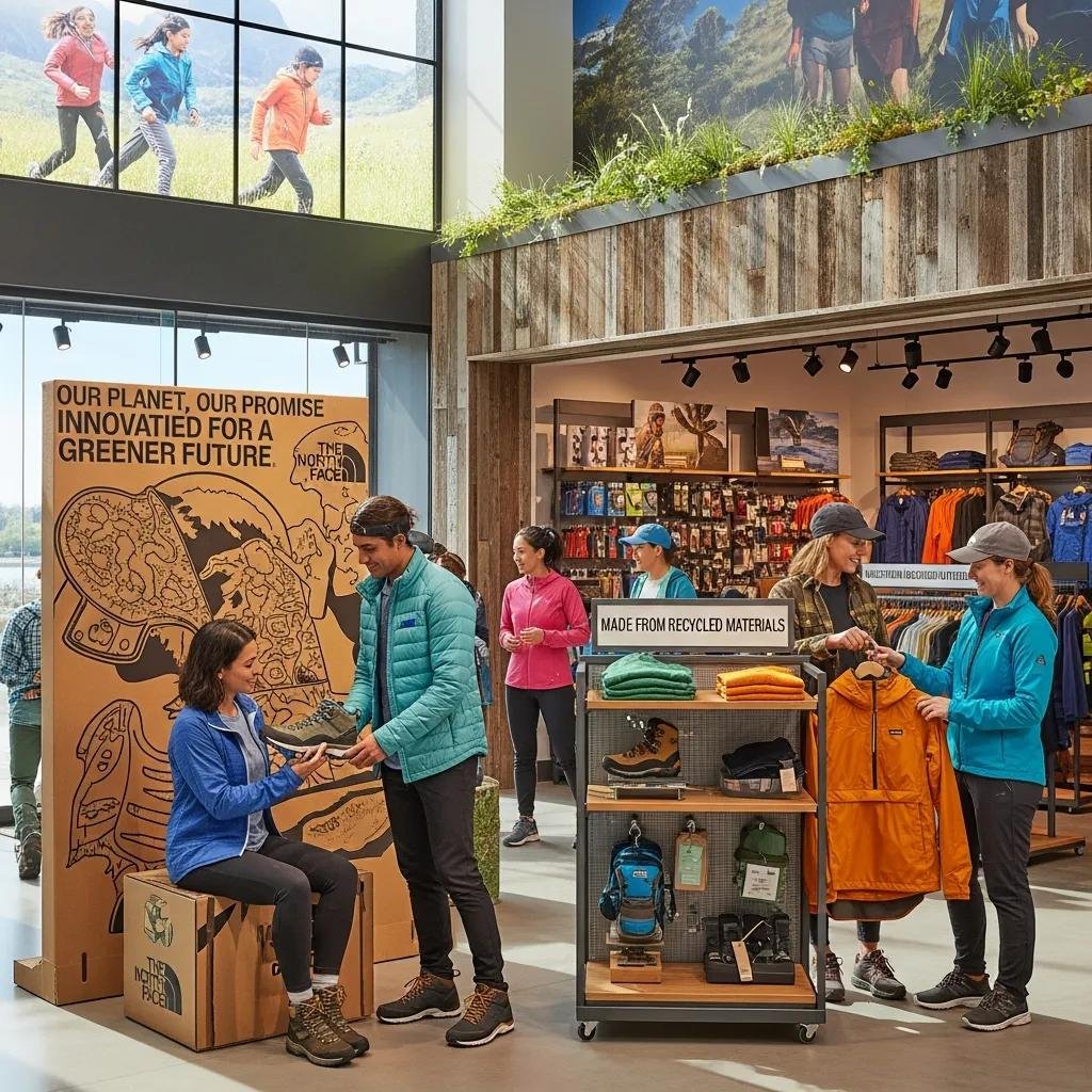 Successful sustainable marketing campaign showcasing eco-friendly products in an outdoor apparel store